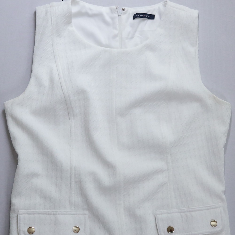 Tommy Hilfiger Shift Dress 8‎ White Textured Pique Pocket Sleeveless Mod Preppy - Picture 10 of 15
